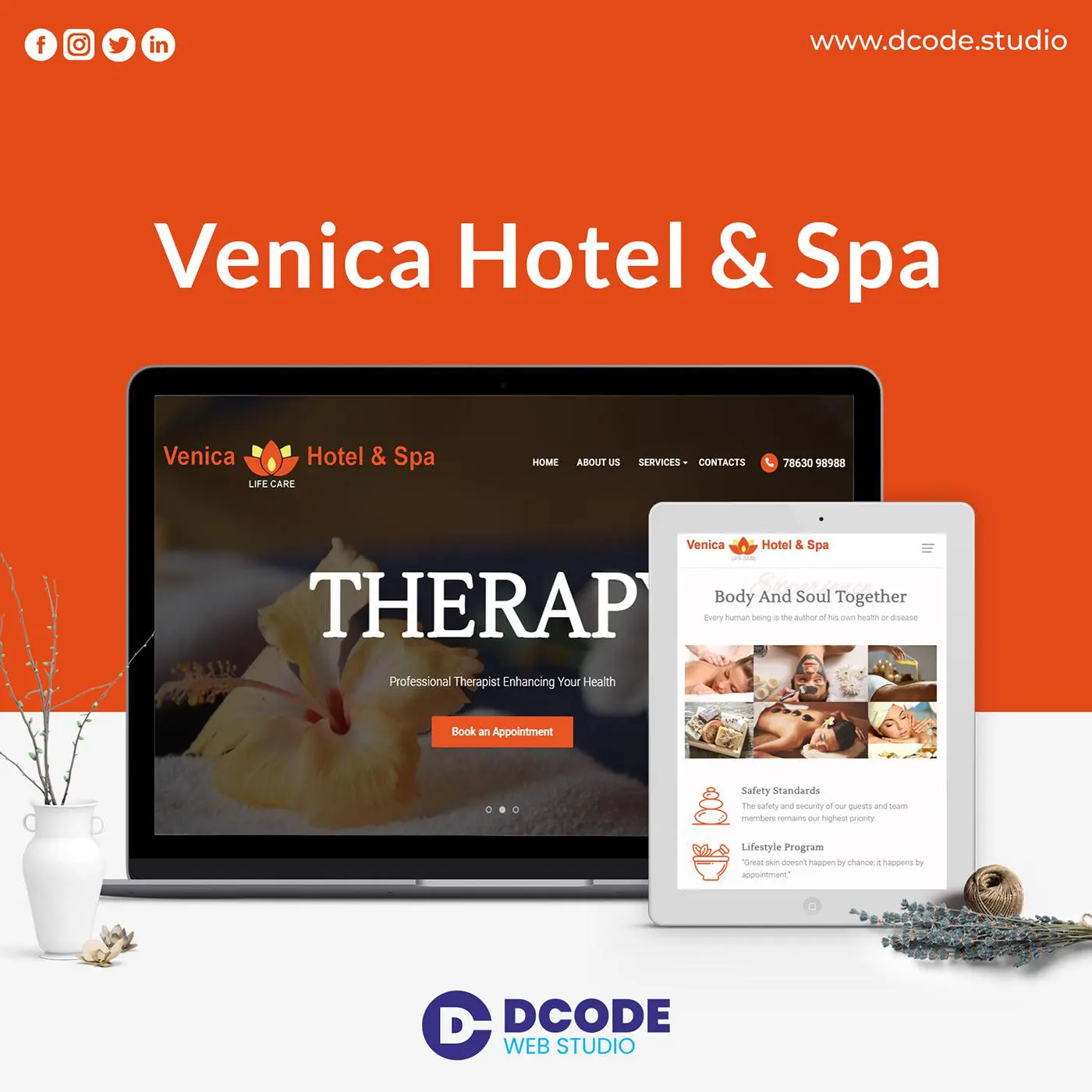 Venica Life Care Website Mockup image Created by Dcode Web Studio